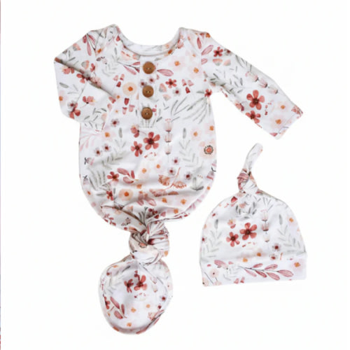 Wrens Wildflower Newborn Baby Knot Gown & Hat