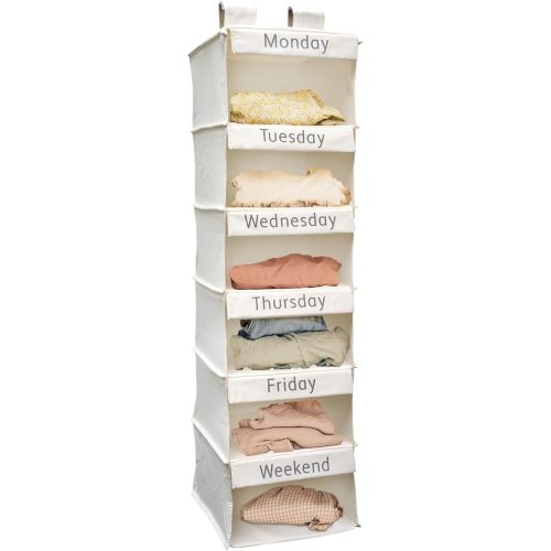 Super Heavy Duty Kids Closet Organizers and Storage | Linen Weekly Clothes Organizer for Kids with 6 Shelves | Hanging Clothes Organizer | Kids Clothes Rack w/Hook & Loop