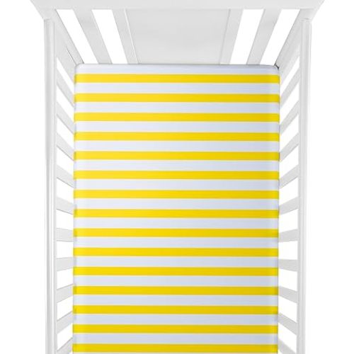 NTBAY 100% Brushed Microfiber Striped Fitted Crib Sheet, Super Soft and Cozy 28x52 Yellow and White Crib Sheet for Standard Crib and Toddler Mattresses, Boys, Girls, Unisex, 28x52 Inches