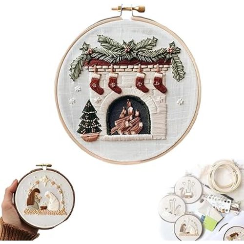 TINLOK Christmas Embroidery KIT,Adults Kids DIY Handmade,Hand Embroidery Starter Kits with Stamped Embroidery Pattern,for Christmas Embroidery Kits for Adults Beginners Starter (F)