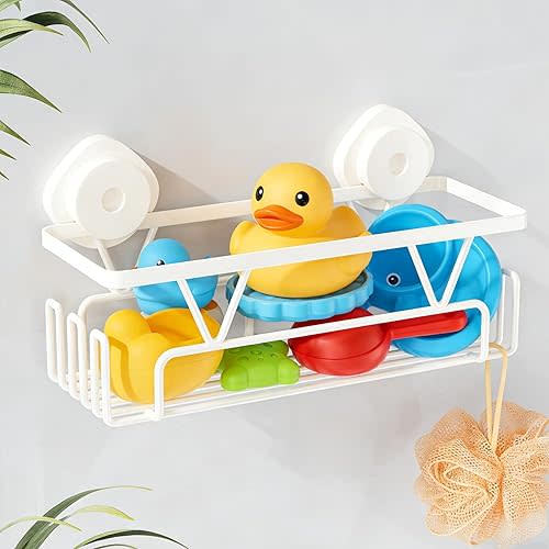 KEGII Bath Toy Storage Suction Cup for Bathtub, Reusable Bathtub Toys Organizer, Suction Shower Caddy for Bathroom, No Drill Shower Basket, Drainable