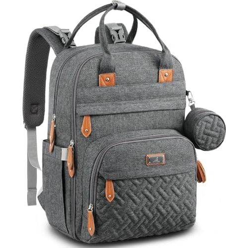 BabbleRoo Diaper Bag Backpack - Baby Essentials Travel Tote - Multi Function Water Resistant Diaper Bag, Travel Essentials Baby Bag with Changing Pad, Stroller Straps & Pacifier Case - Dark Gray