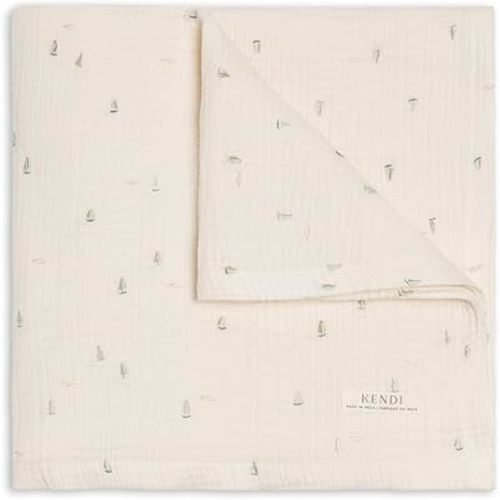 Colored Organics Kendi Baby Organic Cotton Swaddle - Infant Receiving Blanket - Marina/Sea + Dune Muslin