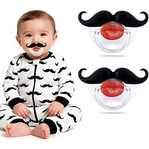 Funny Baby Pacifiers,Mustache Pacifiers 0-18 Months for Babies,Mustache Binky,Gift for Newborns,Infants,Toddlers,Baby Boys,BPA Free(Mustache Pacifiers)