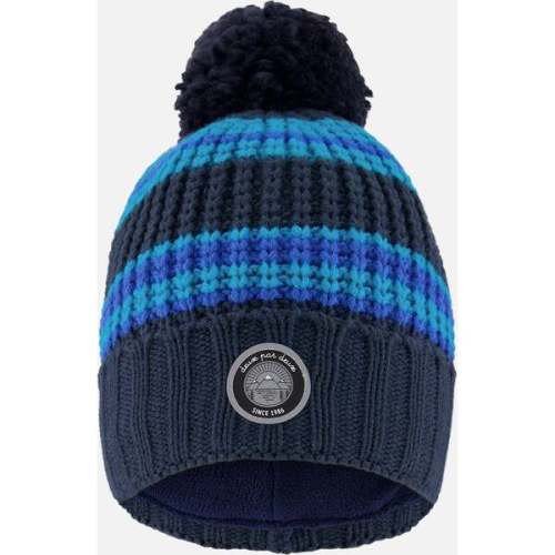 Lined Knit Winter Hat with Pompom, Black and Blue