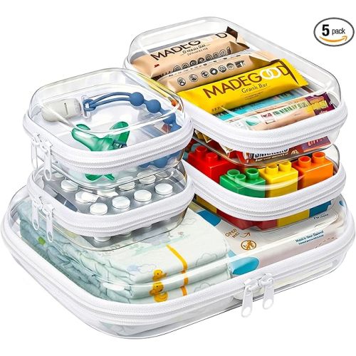 5 Pack Diaper Bag Organizer Pouches, Clear Hard Shell Zipper Cases for Baby Travel Essentials, Waterproof Storage Box for Pacifier Snacks Toys Wipes Clothes, Makeup Bag, Lego Toy Storage, Toiletry Bag