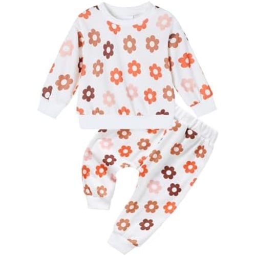 ZOEREA Toddler Girl Clothes Long Sleeve Pullover Tops Baby Sweatsuit + Floral Print Pants Toddler Sweatsuit 6M-4T