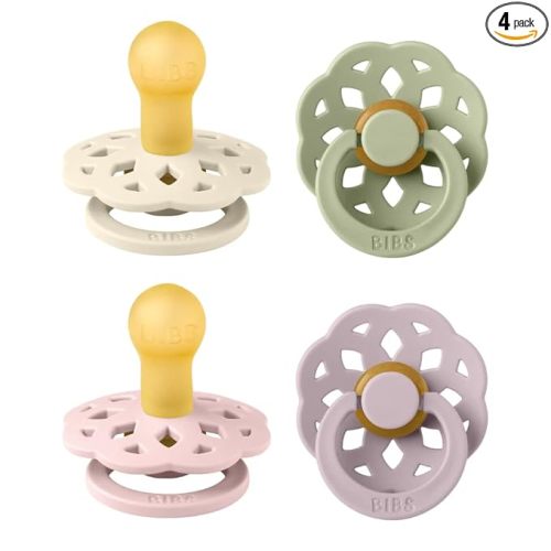 Boheme Soother 4-Pack | BPA Free Dummy Pacifier | Round Nipple | Natural Rubber Latex | Made in Denmark| Size 0-6 Months | Dusky Lilac Mix