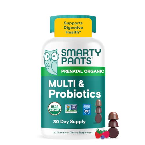 SmartyPants Organic Prenatal Vitamins for Women, Multivitamin Gummies: Probiotics, Biotin, Methylfolate, Omega 3 (ALA), Vitamin D3, C, Vitamin B12, B6, A, K2 & Zinc, Choline, 120 Count (30 Day Supply)