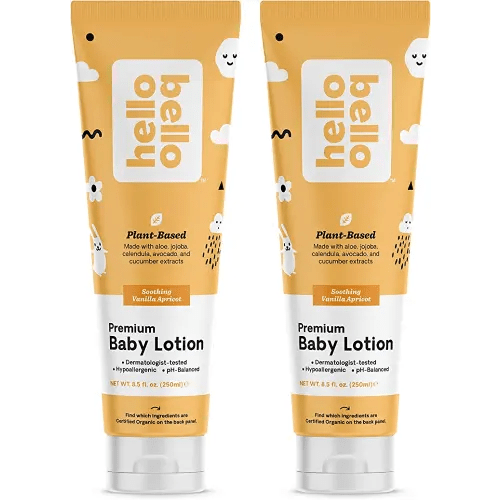 Hello Bello Premium Baby Lotion I Vegan and Cruelty Free Moisturizing, Non-Greasy Lotion for Babies and Kids I Vanilla Apricot Scent I 17 FL Oz (2 Packs of 8.5oz)