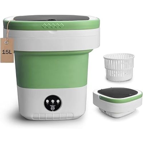 Portable Washing Machine, 15L Upgraded Mini Washer with Spin Basket Laundry Machine, 3 Cleaning Modes Suitable for Small Clothe, Foldable Design Ideal for Apartment, Home, Hotel