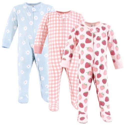 Hudson Baby Girls Cotton Sleep and Play, Strawberry Love, 0-3 Months