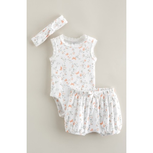 Lace Trim Bodysuit, Shorts & Headband Set