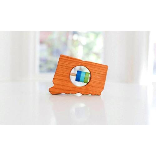 Connecticut State Baby Rattle – Wooden Sensory Toy, Custom Colors