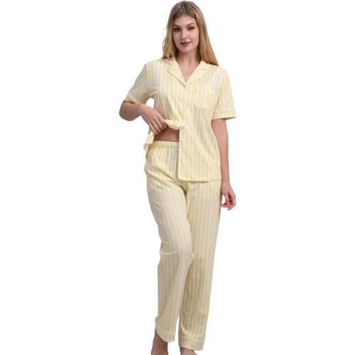 NAP BOUND 100% Cotton Women's Pajama Sets Short Sleeve Button Down Soft Pjs 2 Piece Lounge Set with Pocket Nightwear XS-XXL