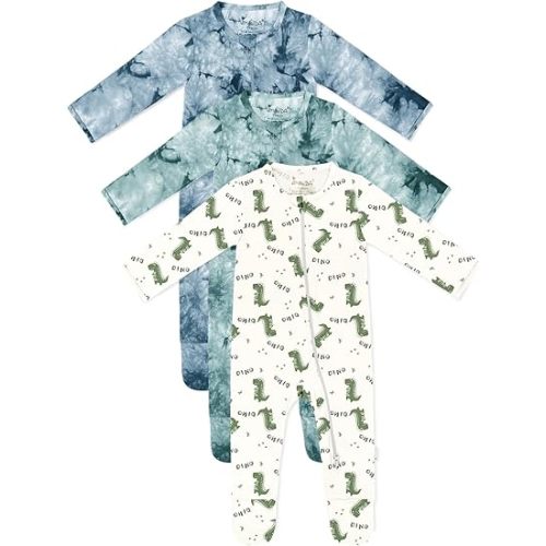 Jimonda Baby Girls Boys Footed Pajamas,Rayon From Bamboo,2 Way Zipper Long Sleeve Soft Sleeper Pjs,Infant Tie-dye Romper