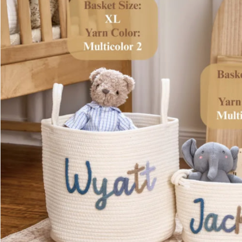 Personalized Handmade Basket •  Baby Shower Gift • Toy Organizer • I-Cord Knitting Craft