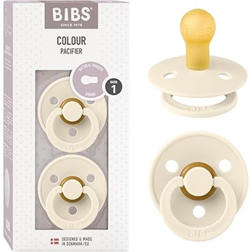 Bibs Colour Pacifier 2-Pack | BPA Free Soother, Round Nipple. Natural Rubber Latex,