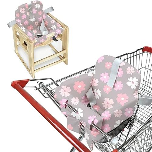 Padded Shopping Cart Cover for Baby & Toddler, High Chair Cover with Soft Thigh Guards, 2-in-1 Grocery Cart Seat Protector, Portable with Shoulder Strap & Storage Pocket (Floral)