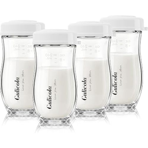 Gulicola Glass Baby Breastmilk Storage Bottles 8 oz, Wide Neck Breastmilk Collection Bottles, 4 Pack - White