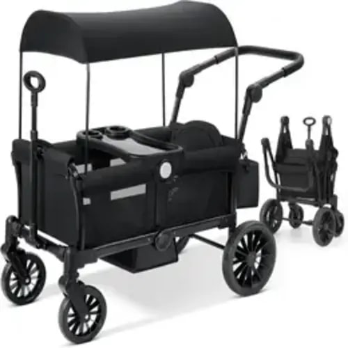 Baby All-Terrain Wagon Stroller - 2-Seater, Foldable, Face-Facing, Removable Canopy, Adjustable Handle, Dual-Mode, EVA Tires, Storage for Outdoor Family Activities - TikTok Shop