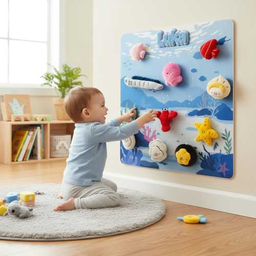 Ocean Felt Board for Baby - 10 Plush Sea Creatures - Custom Name