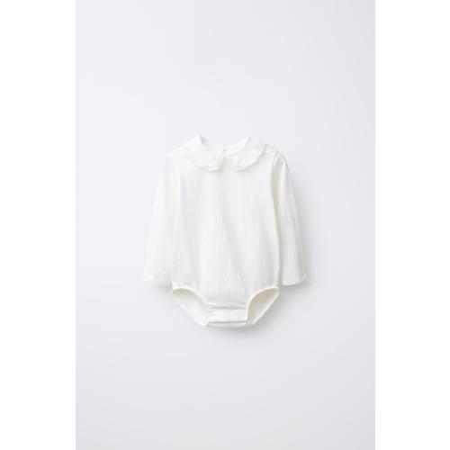 SWISS EMBROIDERED PETER PAN COLLAR BODYSUIT - Oyster-white | ZARA United States