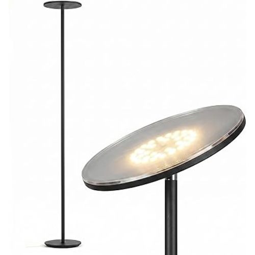 Brightech Sky LED Floor lamp, Torchiere Super Bright Floor Lamp for Living Room Decor & Office - Dimmable, Tall Standing Torch Lamp with Warm Light for Bedroom & Reading - Black