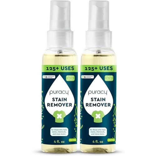 Puracy Stain Remover Spray, Natural Travel and Laundry Stain Cleaner for Clothes, Baby & Kids Stains, Oil & Fabric Spot Cleaner (Unscented, 4 oz, 2 Pack)