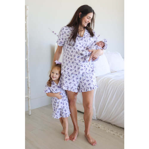 Two Piece Short Lounge Set in Amethyst Garden | Caden Lane