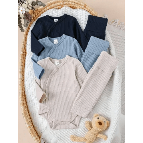 SHEIN Conjunto de 6 piezas de ropa casual para bebé, body de mezcla de algodón suave con manga larga y pantalones, adecuado para recién nacidos, primavera/verano otoño invierno | SHEIN USA