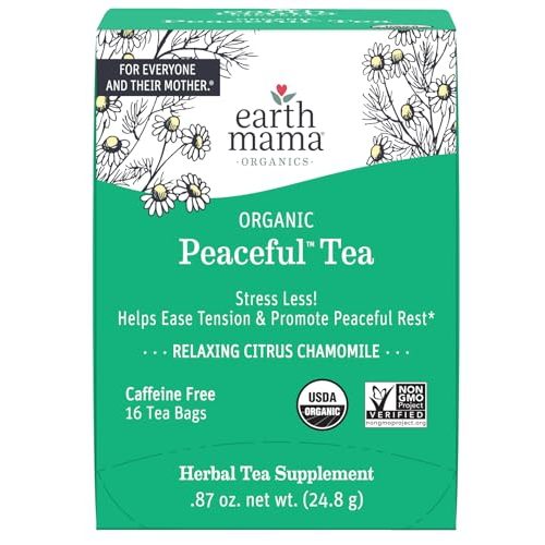 Earth Mama - Organic Peaceful Tea Stress Less! Calming - 16 Teabags | Relaxing Herbal Blend Safe for Pregnancy & Beyond