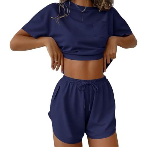 Ekouaer Womens Pajama Sets Sexy Lounge Sets Side Split Short Pj Sets
