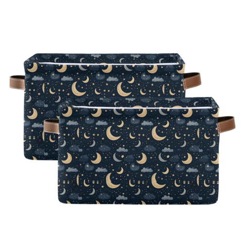 Crescent Moon Star Cloud Storage Bins with Handle Fabric Organizer Basket Foldable Box 2 Pack 14.2x10.2x8.3