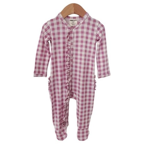 Ruffle Snap Footie, Lavender Gingham