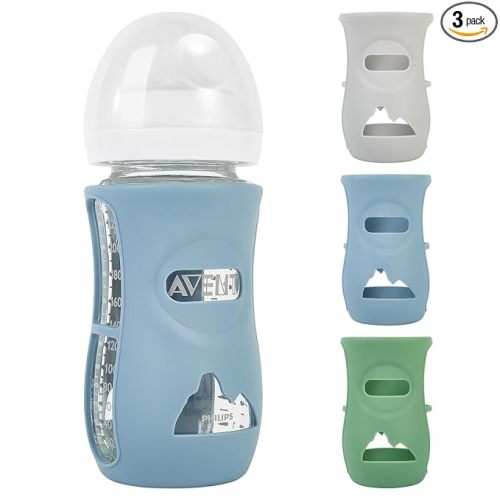 3 Pack Silicone Sleeves for Philips Avent Natural Glass Baby Bottles, Anti Breakage Baby Bottle Holder for Baby Boys, Compatible with Philips Avent Glass Natural Baby Bottle, 8oz