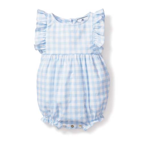 Baby's Twill Ruffled Romper in Light Blue Gingham