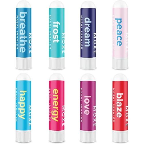 MOXĒ Nasal Inhaler Bundle, 8 Essential Oil Blends, Aromatherapy Sticks, Warming & Cooling Fragrances, Undiluted Oil, Natural Ingredients