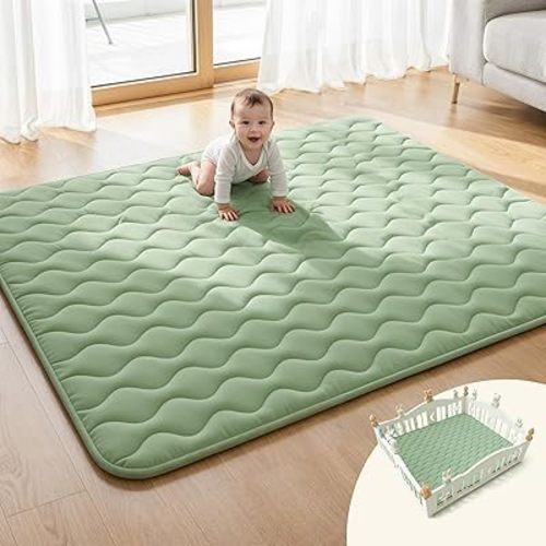 Mallify Soft Thicker Baby Mat for Floor 71"x59", Extra Large Baby Play Mat, Non-Slip Playpen Mat, Easy to Clean & Portable Playmat, Crawling Mat for Babies Toddlers, Activity Mat, Green