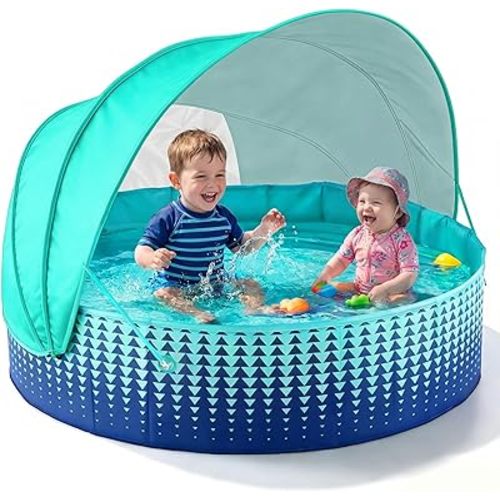 Jasonwell Kiddie Baby Pool with Canopy - Foldable Infant Toddler Kids Pool with Shade Baby Beach Essentials Tent Swimming Wading Pools for Toddlers 1-3 + Kids Dogs Ball Pit Backyard Water Play G, 40"