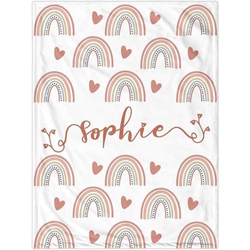 Custom Boho Rainbow Blanket for Baby Girls, Personalized Nursery Blanket with Name, Newborn Baby Girl Shower Gifts, Christmas Birthday Expecting Mom Gift, Easter Unique Gifts for Kids Girls