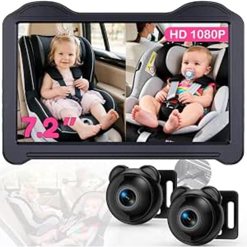 1080P Dual Baby Car Camera for 2 Kids: 7.2'' Split Screen Monitor for Twins