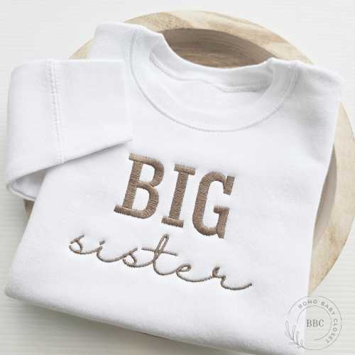 Pregnancy Announcement Embroidered Big Sister Sweatshirt Natural Toddler Sweatshirt Big Sis Coming Soon Neautral Sweatshirt, S2