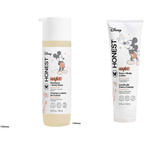 Honest Disney Mickey Sweet Cream Baby Bath & Lotion Duo, Shampoo + Body Wash (10 fl oz) & Face + Body Lotion (8.5 fl oz) Bundle