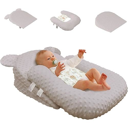 Baby Wedge Pillow Bassinet Wedge Reflux,Baby Lounger Nest Milk Anti-spit Flat Head Prevention Nursing Pillow Sleeper Infant Feeding Natural Incline Pillow (Gray-4, One Size)