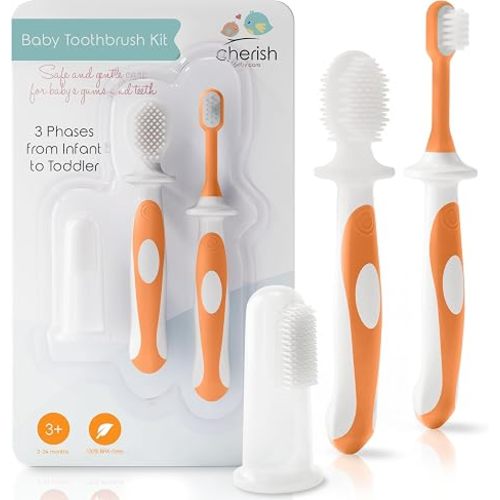 Cherish Baby Care Baby Toothbrush & Toddler Toothbrush Set (0-2 Years) - BPA-Free & Safety-Tested, 2023 Award Winner, Food-Grade Silicone (Teal)