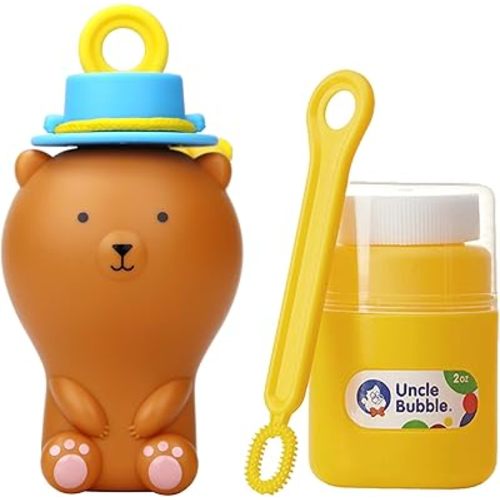 UNCLE BUBBLE Fun Anti-Spill Pals - More Play, Less Mess | Spill-Resistant | Incl. Lovely Brown Bear, Bubble Solution & Bubble Wands