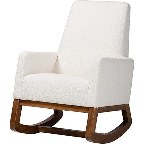 Baxton Studio Yashiya Rocking Chair, One Size, Off-White/Walnut Brown