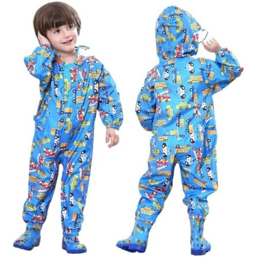 JiAmy Kids Rain Suit Toddler Hooded Rainsuit Poncho Full Body One Piece Coveralls Raincoat for Girls and Boys 1-7 Years