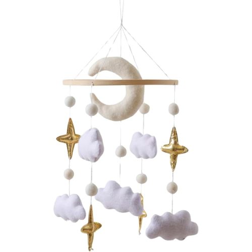 Baby Crib Mobile Nursery Decoration Moon and Stars Hanging Mobile Gender-Neutral Baby Mobile for Crib Handmade Newborn Nursery Decor Easy to Assemble & Durable (Gentle Moon)